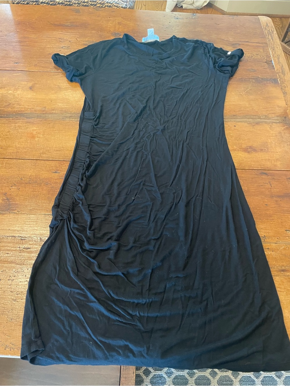 Michael Kors Black Short-Sleeve Midi Dress with Side Ruched Detail